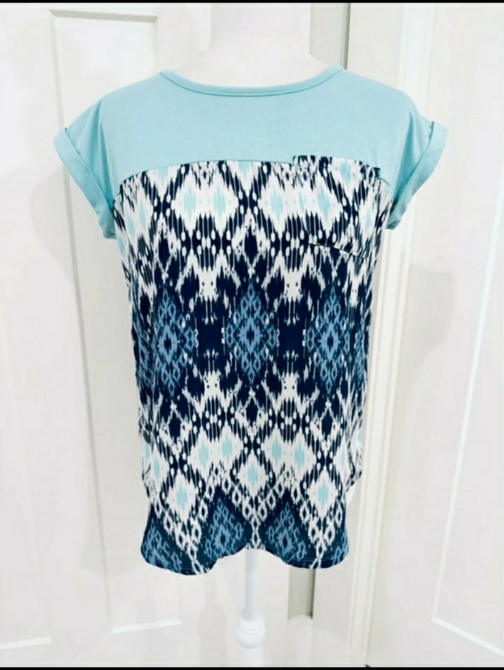 Women's Jr's Vintage Y2K Blue Aztec Design Blouse By Jolt Sz M